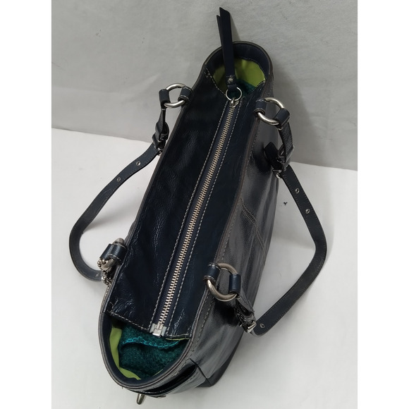 Coach Navy Blue Patent Leather Double Handles Zipper Closure Tote Bag - Picture 7 of 16